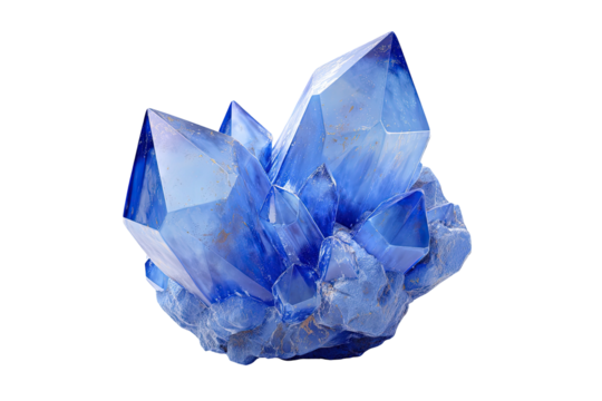 Blue crystal cluster; sharp edges, translucent, geometric
