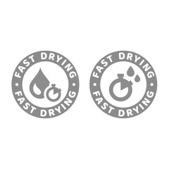 Fast drying vector label. Sticker for clothing material with clock.