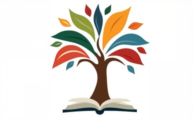 International literacy day concept with tree with books like leaves. Literacy education knowledge concept with color books on tree on white background focus cover all object. Reading. High quality