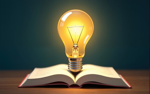 Innovative light bulb on book with doodle for World intellectual property day and education concept. High quality