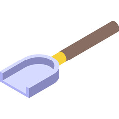 Isometric Illustration of a Light Blue and Brown Small Scoop Tool on a Transparent Background