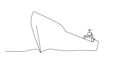 Animated self drawing of one line drawing cargo ship. Ships designed to transport large quantities of goods. Focus on transport of commercial. National Maritime Day. Full length single line animation