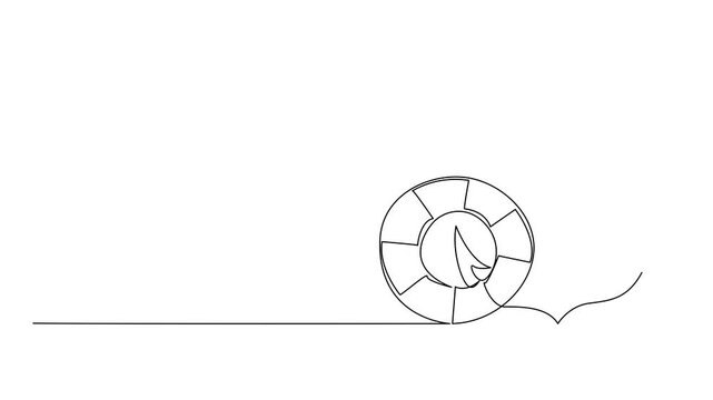 Self drawing animation of single one line drawing anchor and lifebuoy side by side. Two important components in ship mooring. Prevents ship from drifting. National Maritime Day. Full length animated