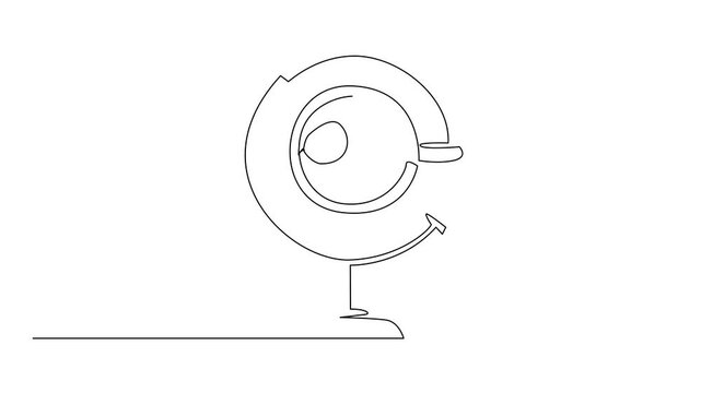 Animated self drawing of single one line drawing tea cup with saucer top view in globe frame. The rapid spread of tea leaves to all corners. International Tea Day. Full length single line animation