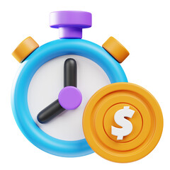 3D Rendered Timer Clock with Dollar Coin Illustration Concept