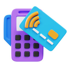 3D Rendering Contactless Payment Terminal with Credit Card Modern Illustration