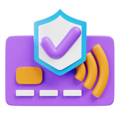 3D Render Credit Card Payment with Security Shield Protection Icon