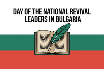 Day of the National Revival Leaders in Bulgaria with Open Book and Quill Pen Illustration