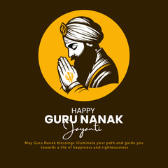 Guru Nanak Jayanti Illustration – Divine Portrait of Guru Nanak Dev Ji in Prayer Pose
