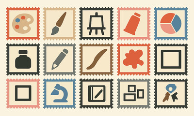 Creative Art Tools Stamp Icons Set
