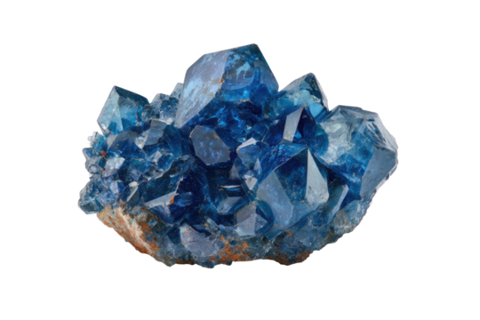 Azure crystal cluster with sharp angles on stark black
