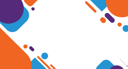 Modern Abstract Geometric Frame Background. Dynamic Purple, Blue, and Orange Shapes for Presentations or Banner Design with Copy Space.