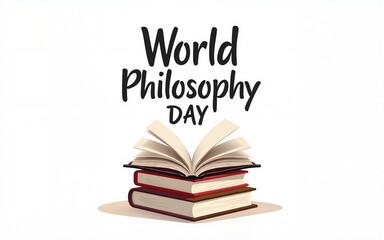 World Philosophy Day. Stack of books with open book and lettering on white background. vector illustration. High quality