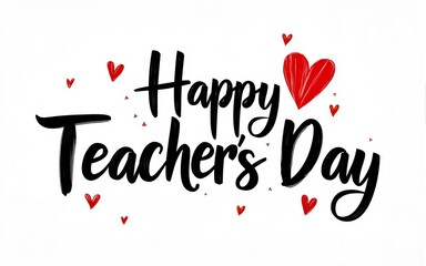 Happy Teacher's day hand sketched lettering decorated by brush hand drawn heart. Teacher's day typography concept as template for cards, posters, social media post. High quality