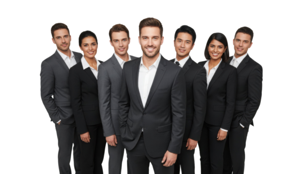 Dynamic professional team ready for success and corporate growth with diverse backgrounds and confident expressions