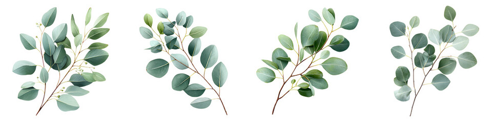 Eucalyptus Branches Collection Isolated on White for Watercolor Design