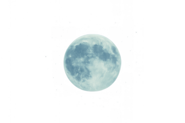 Full blue moon with textured surface against a transparent background representing lunar beauty and astronomy for halloween