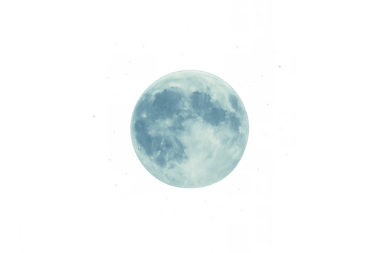 Full blue moon with textured surface against a transparent background representing lunar beauty and astronomy for halloween