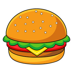 Delicious Burger Illustration with Fresh Ingredients Cartoon Style