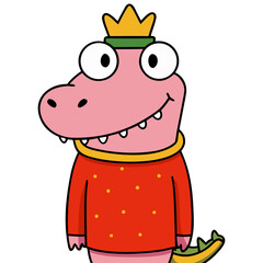Cute Crocodile Character with Crown Illustration