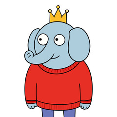 Cute Elephant Character with Golden Crown