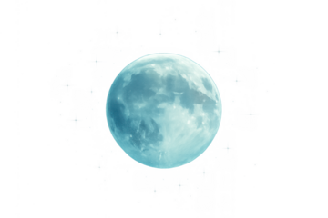 Blue full moon displaying craters and surface details, appearing as a glowing celestial body or planet in deep space