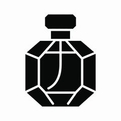 Black perfume bottle icon with faceted sides fragrance