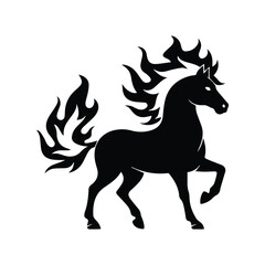 Graceful black horse flowing mane