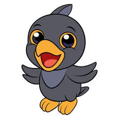 Very Cute Baby Crow Cartoon Clipart Depicting Adorable Playful Character