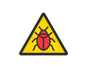 A triangular warning sign featuring a red insect icon against a yellow background.