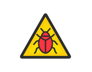 A triangular warning sign featuring a red insect icon against a yellow background.
