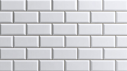 A close-up view of a clean and pristine white brick wall, showcasing a repeating pattern of rectangular bricks