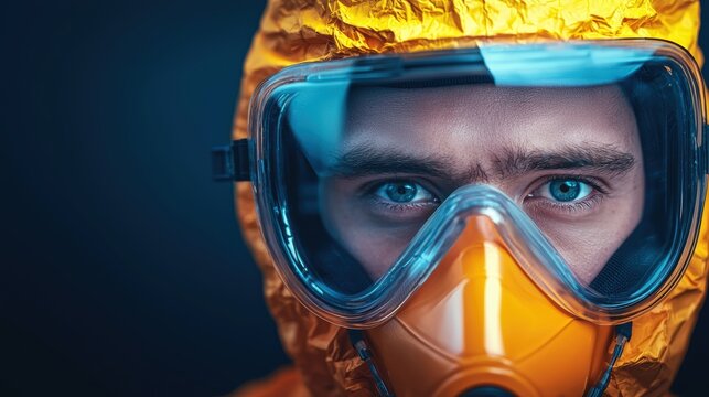 Safety Industrial worker wearing full protective gear while handling hazardous materials. - Powered by Adobe