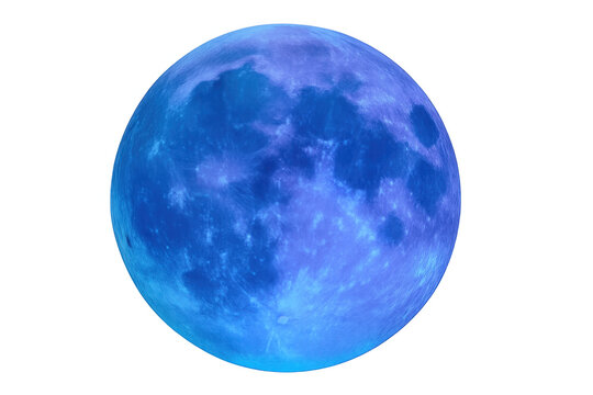 Blue full moon glowing against transparent background, representing space, astronomy, and celestial events