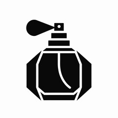 Black perfume bottle icon with spray nozzle cosmetic