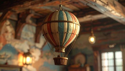 Obraz premium Whimsical Hot Air Balloon Decoration in Cozy Room.