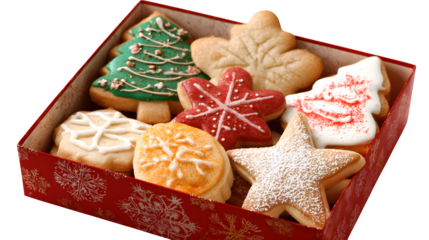 Festive Holiday Cookies in Gift Box, isolated on transparent background