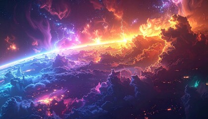 Vibrant Cosmic Energy Bursting Through Nebulae.