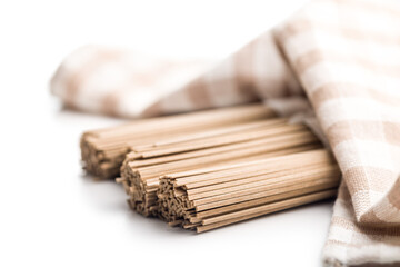Buckwheat soba noodles isolated on white background.