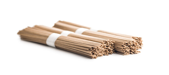 Buckwheat soba noodles isolated on white background.