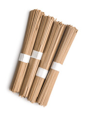 Buckwheat soba noodles isolated on white background.
