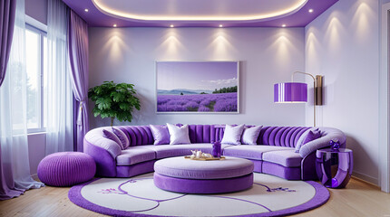 luxurious bedroom interior design in purple them.
