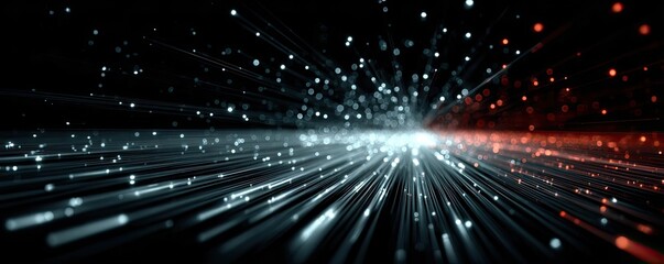 Naklejka premium Bits of data in high speed transfer background concept. Dynamic light streaks create a futuristic visual effect.