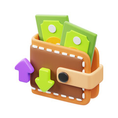 Cartoon Style Wallet with Money and Arrows Finance Concept Illustration
