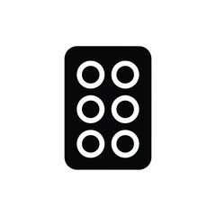 Black rectangle with six white circles arranged in two columns