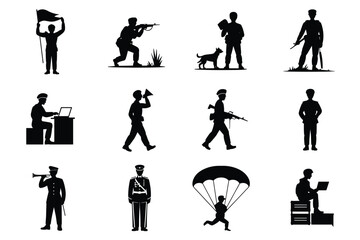 Collection of military and civilian silhouette icons
