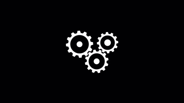 rotating gears white color on dark background. Rotating gears for loading and repair animation. 4k animation video