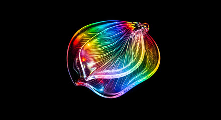 Fototapeta premium Rainbow Leaf Light Abstract Design, Iridescent Art Leaf on Black Background