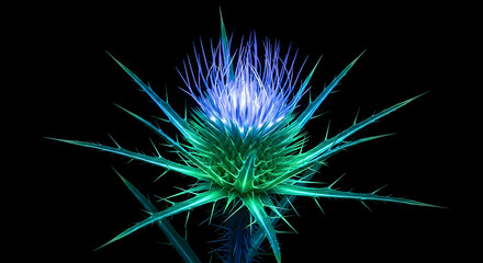 Emerald Thistle Radiance Floral Fantasy Isolated on Black Intense Botanical Art