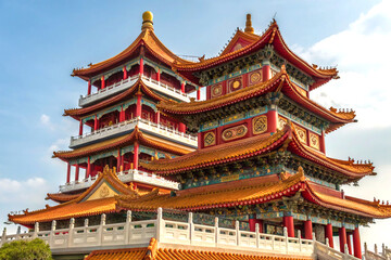 Fototapeta premium Majestic chinese pagoda with ornate roofs and vibrant colors